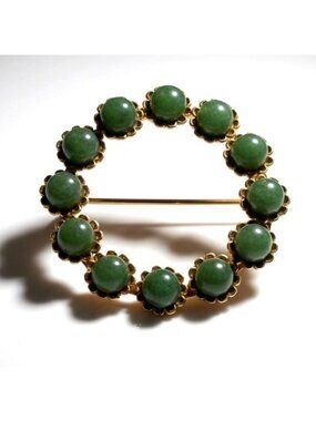 Vintage Curtis Jewelry Mfg. Co. DCE Round Jade Brooch 1-3/8" Mid-Century
